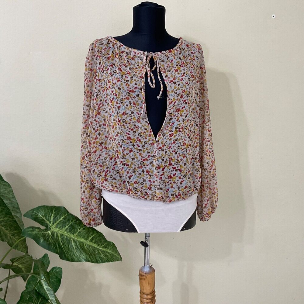 Intimately Free , FP Size XS Floral Bodysuit blouse top neutral colors.